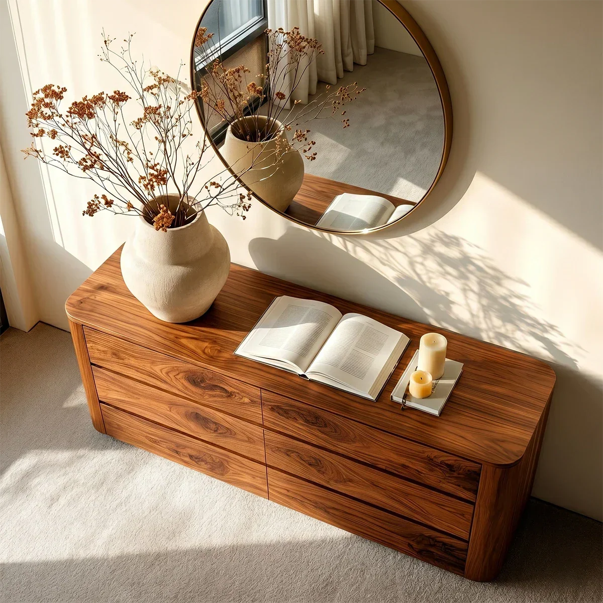 Minimalist Storage Sideboard in Natural Solid Wood with Curved Edges - ArborisWood - 6