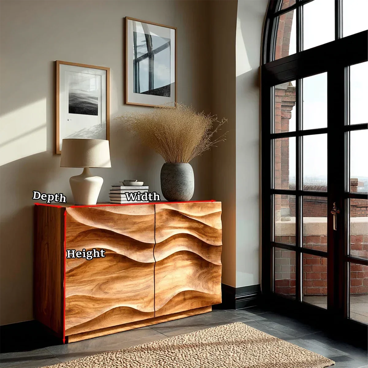 Modern Accent Sideboard in Natural Solid Wood with Flowing Relief Design - ArborisWood - 11