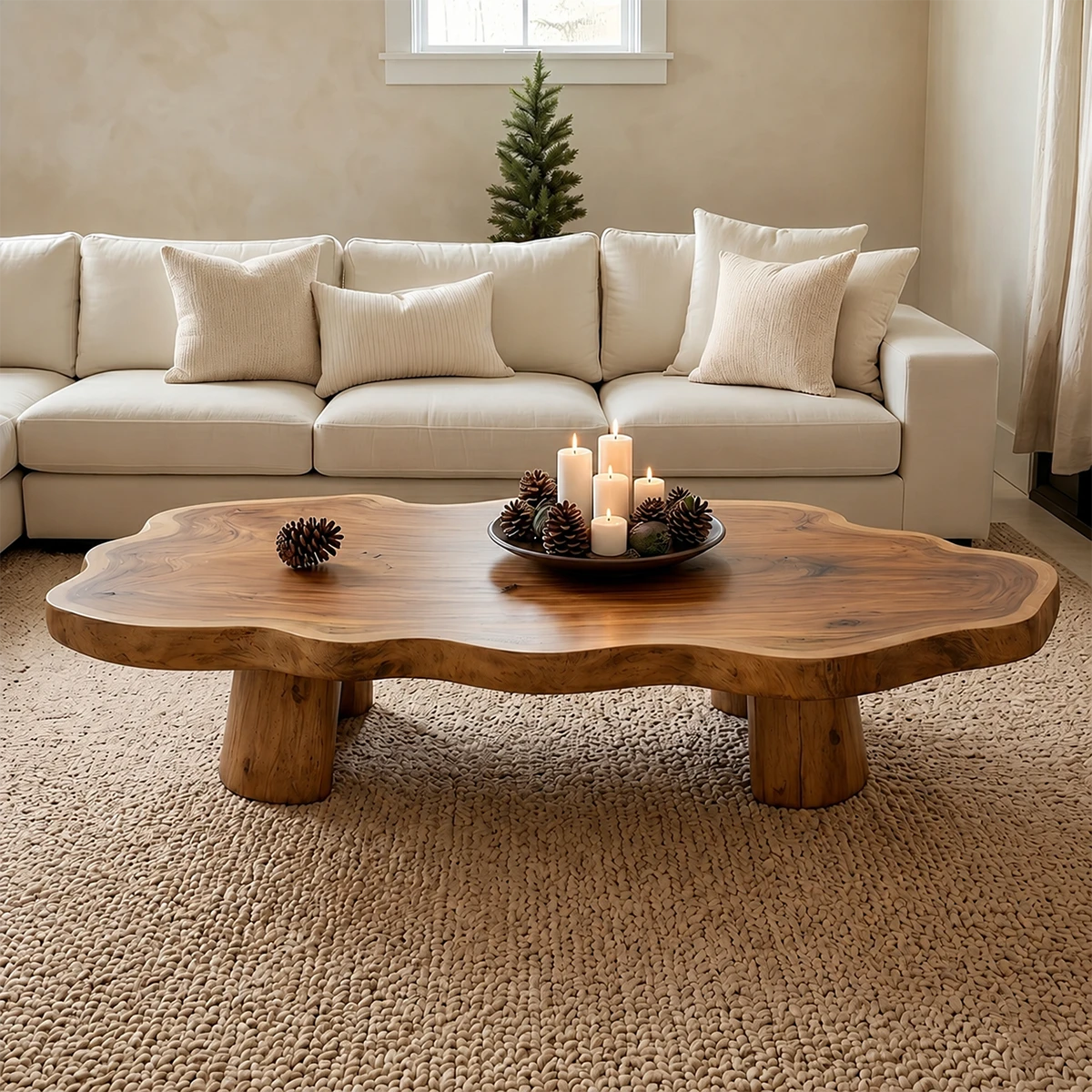 Rustic Coffee Table – Solid Wood Freeform Design for Cozy Interiors