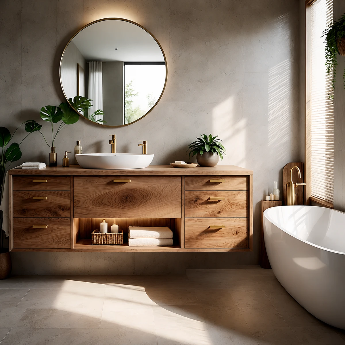 Modern Natural Solid Wood Bathroom Vanity With Multi Drawer Storage - ArborisWood - 16