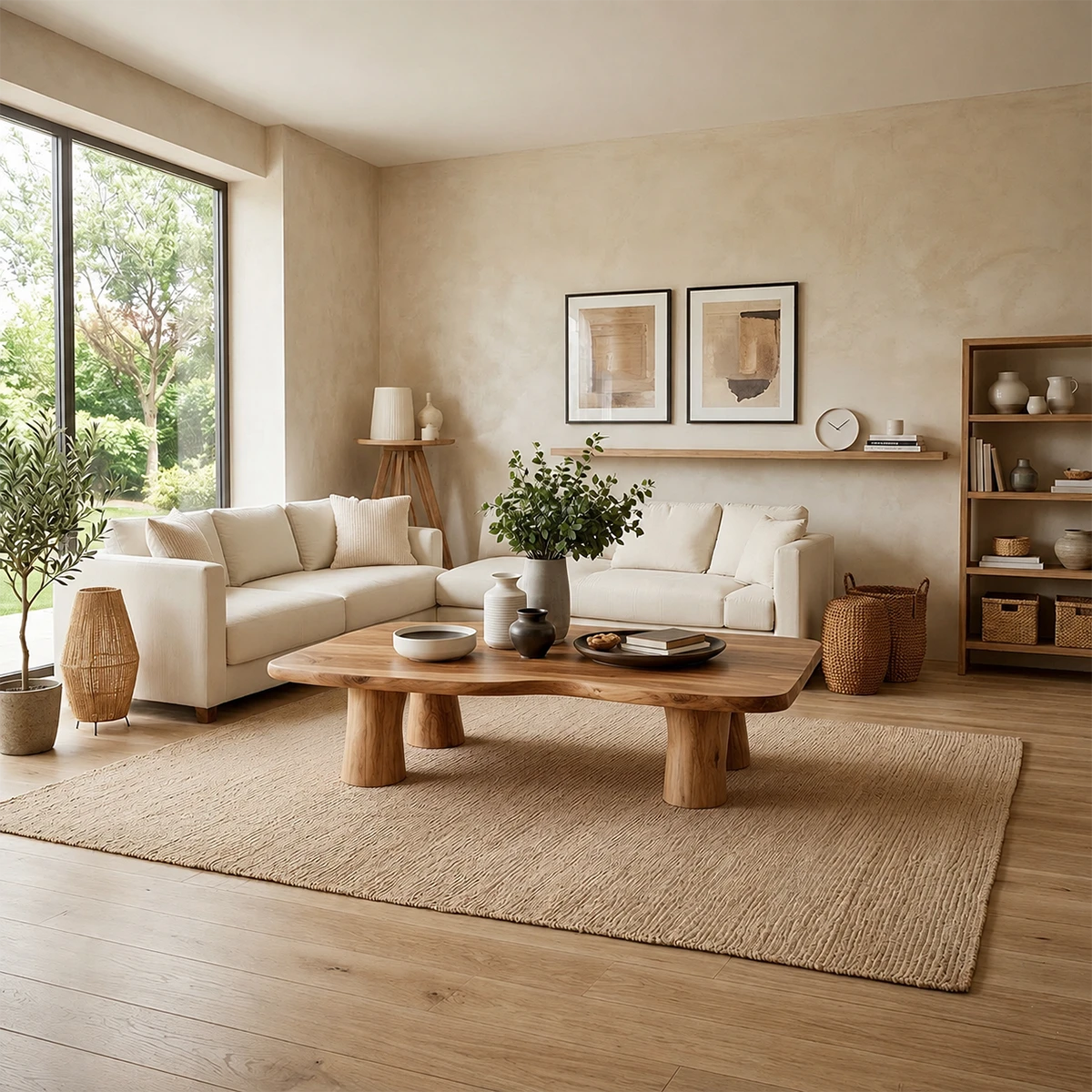 Modern Organic Coffee Table Natural Solid Wood Pillar Leg Design - ArborisWood - 12