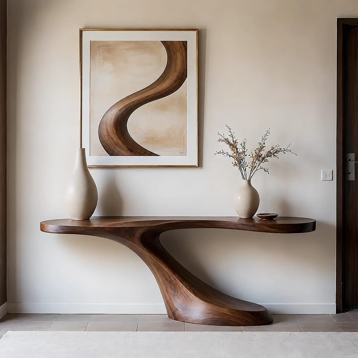 Modern Sculptural Console Table in Natural Solid Wood for Entryway - ArborisWood - 15