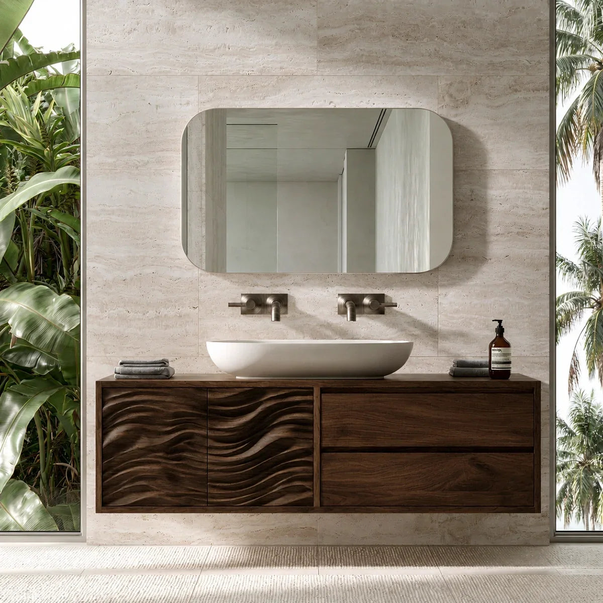 Natural Solid Wood Bathroom Vanity with Wave-Carved Doors – Scandinavian - Arboriswood - 10