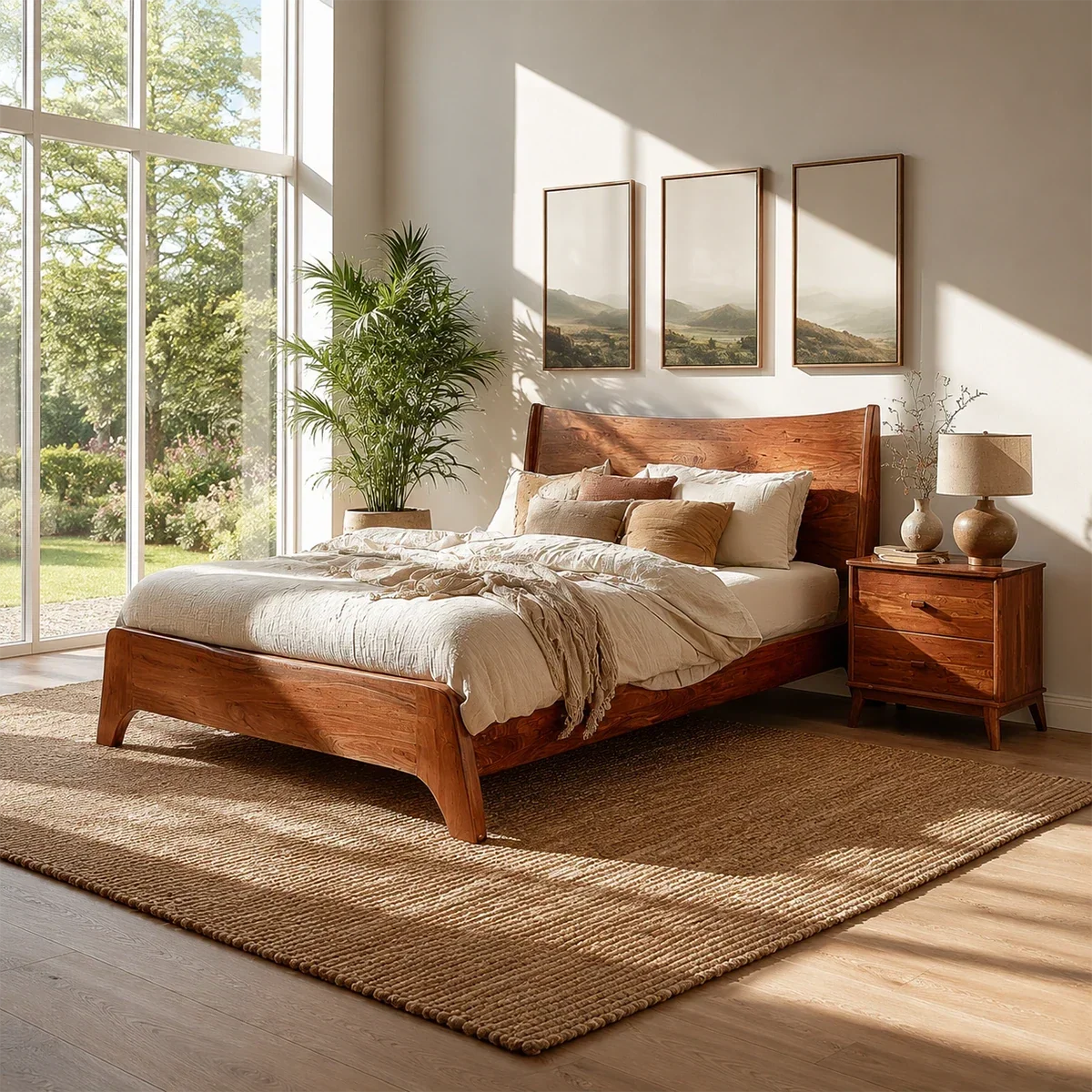 Natural Solid Wood Bed Frame With Broad Curved Headboard and Loft Presence - ArborisWood - 10
