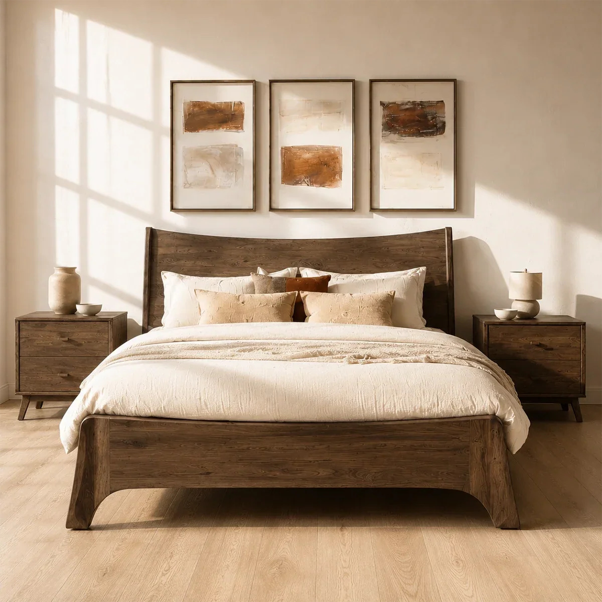Natural Solid Wood Bed Frame With Broad Curved Headboard and Loft Presence - ArborisWood - 3