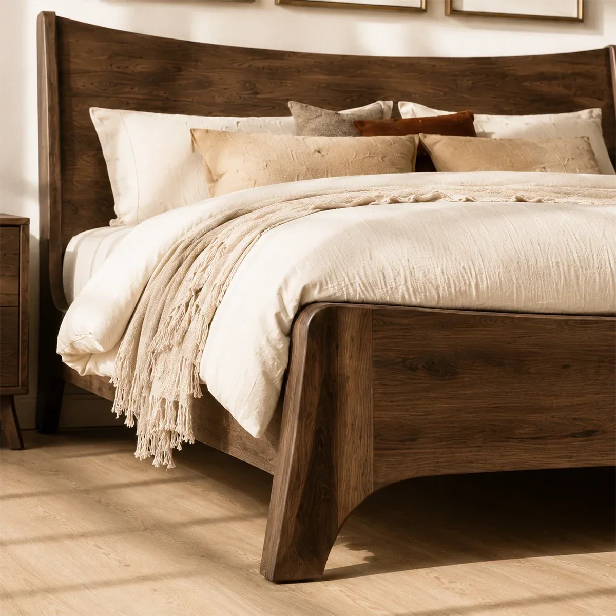 Natural Solid Wood Bed Frame With Broad Curved Headboard and Loft Presence - ArborisWood - 4