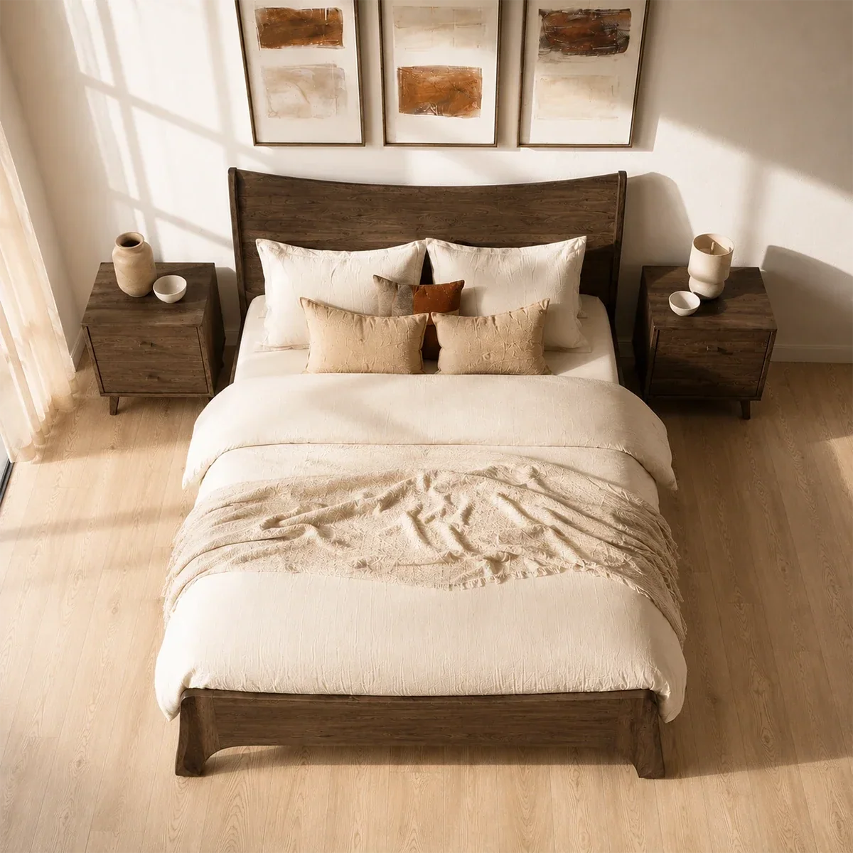 Natural Solid Wood Bed Frame With Broad Curved Headboard and Loft Presence - ArborisWood - 5