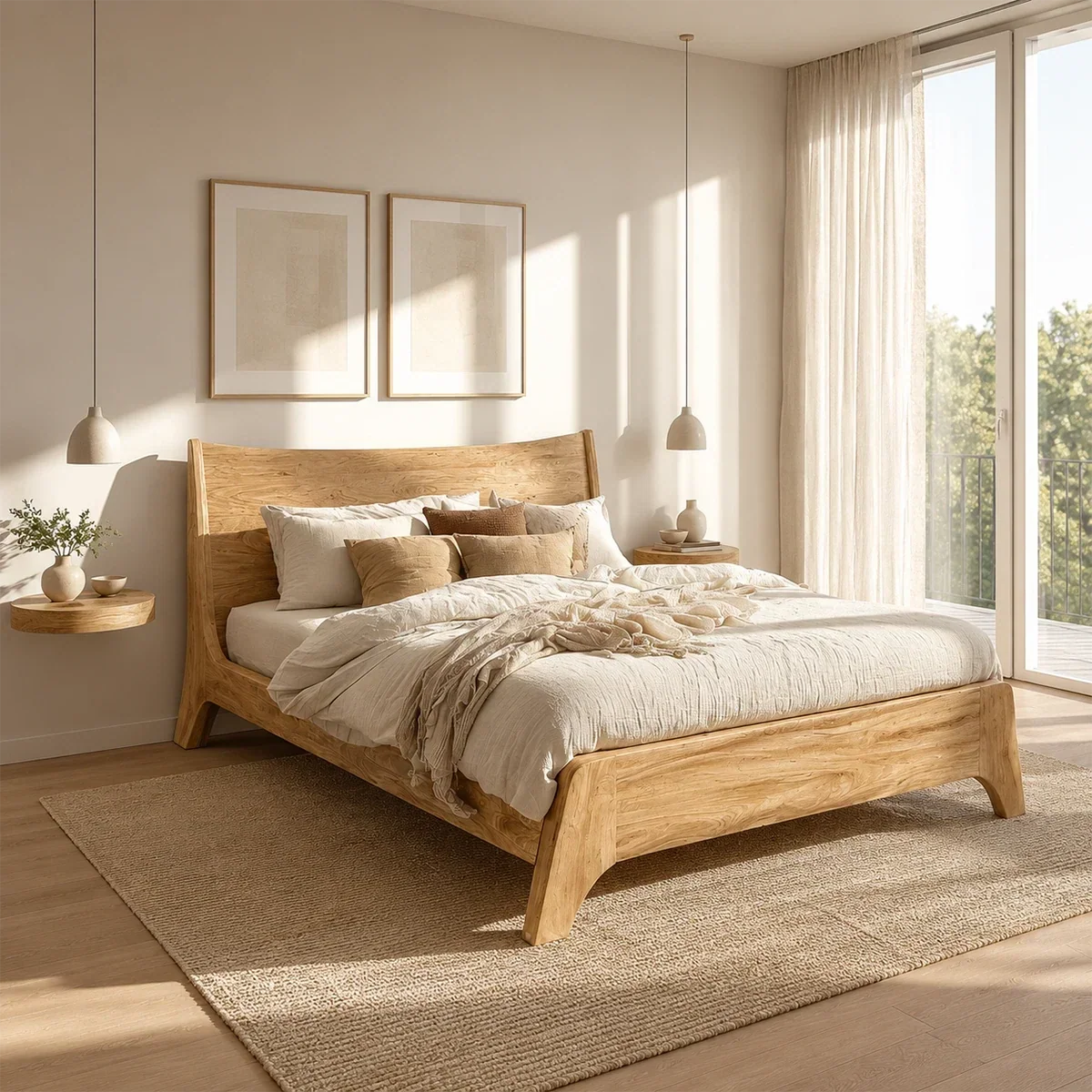 Natural Solid Wood Bed Frame With Broad Curved Headboard and Loft Presence - ArborisWood - 7
