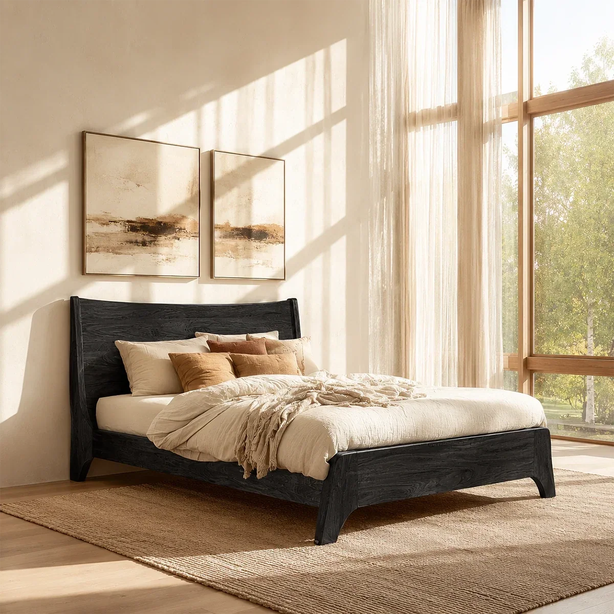 Natural Solid Wood Bed Frame With Broad Curved Headboard and Loft Presence - ArborisWood - 8