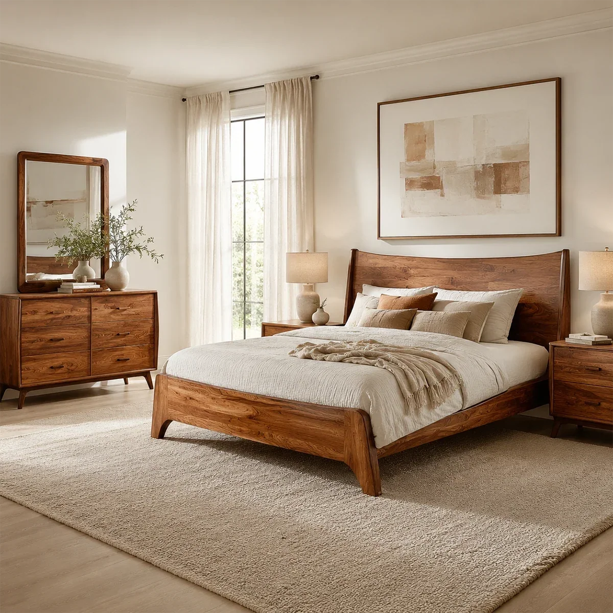 Natural Solid Wood Bed Frame With Broad Curved Headboard and Loft Presence - ArborisWood - 9