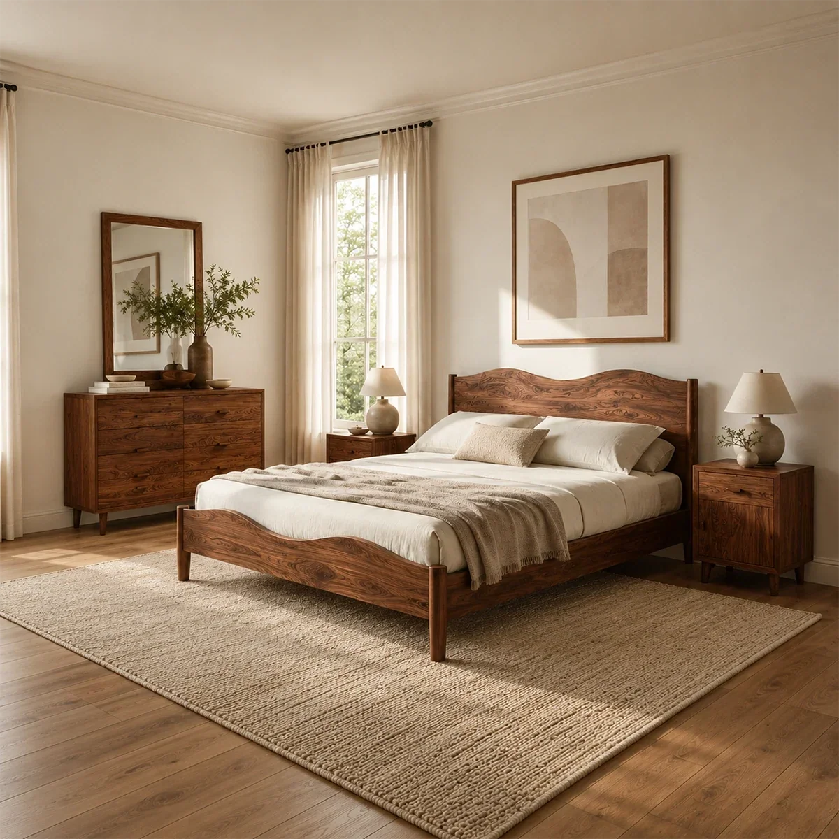 Natural Solid Wood Bed Frame With Curved Headboard and Sculptural Flow - ArborisWood - 2