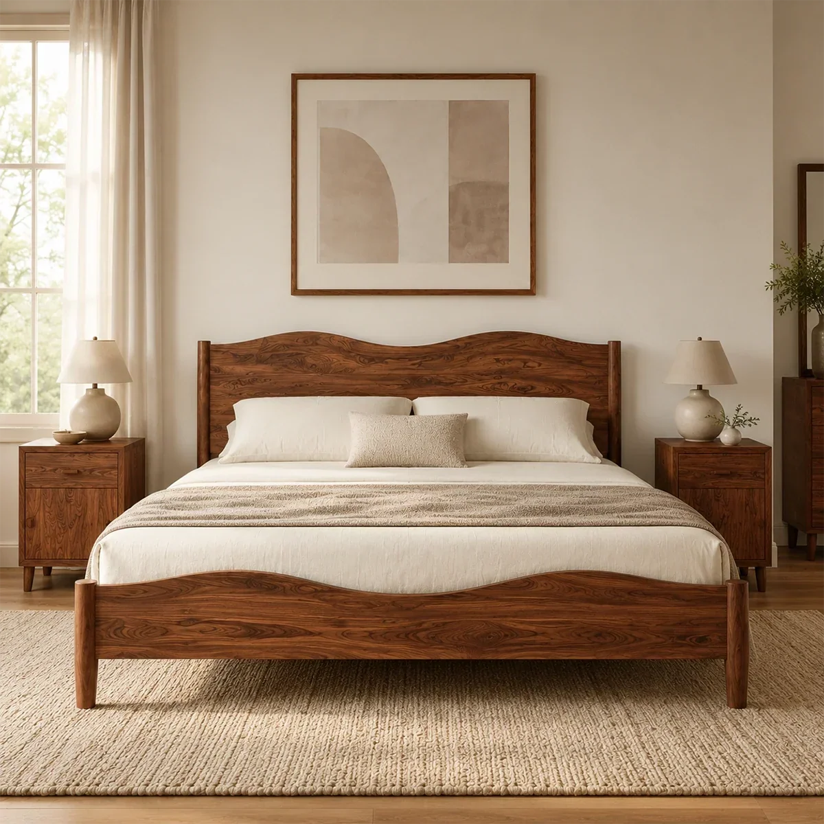 Natural Solid Wood Bed Frame With Curved Headboard and Sculptural Flow - ArborisWood - 3