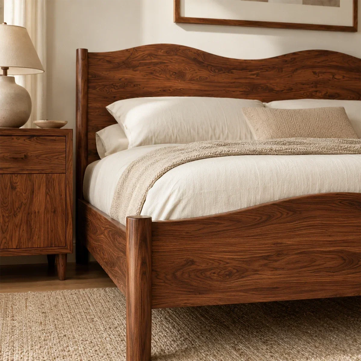 Natural Solid Wood Bed Frame With Curved Headboard and Sculptural Flow - ArborisWood - 4