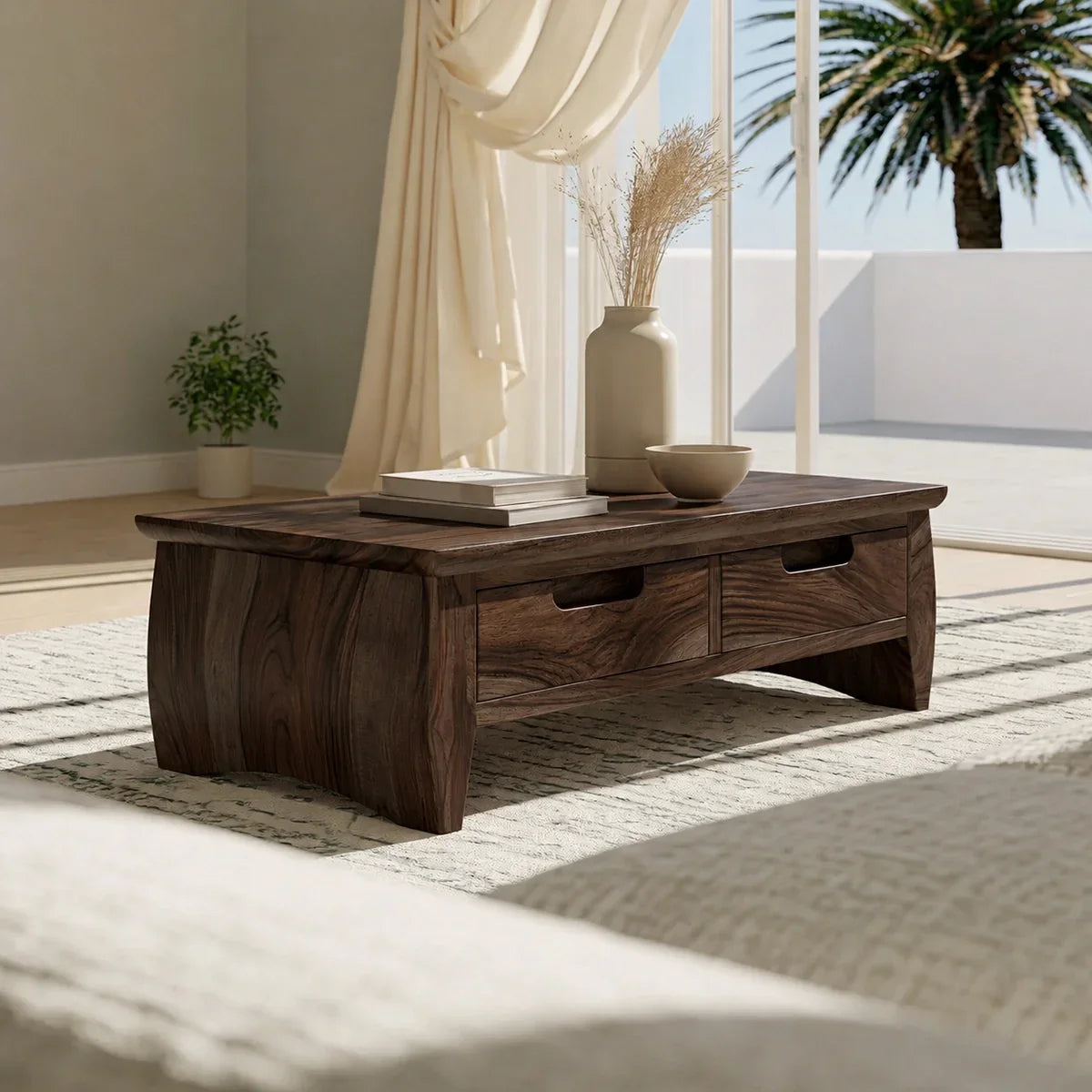 Natural Solid Wood Coffee Table with Curved Drawer Base – Scandinavian - Arboriswood - 10