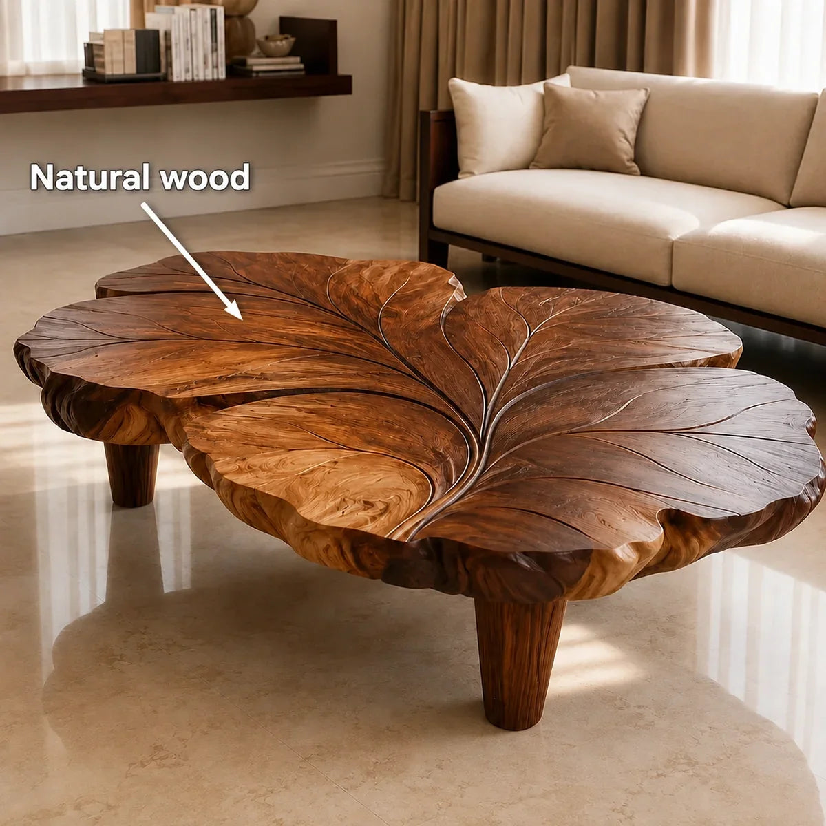 Natural Solid Wood Coffee Table with Sculptural Leaf Design – Wabi Sabi - Arboriswood - 5