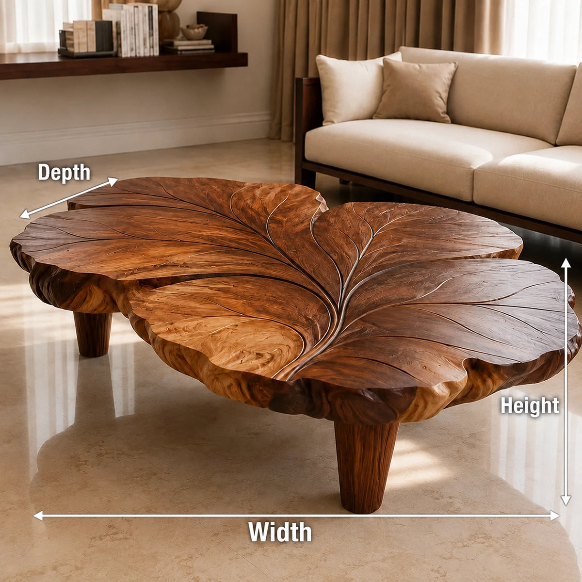 Natural Solid Wood Coffee Table with Sculptural Leaf Design – Wabi Sabi - Arboriswood - 6