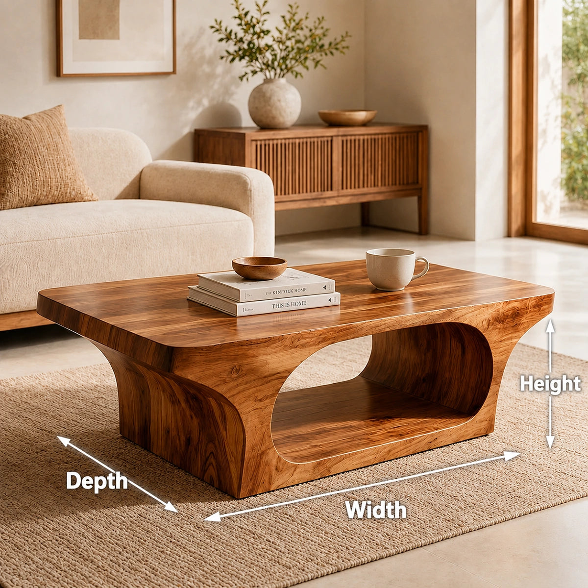 Natural Solid Wood Coffee Table with Sculptural Underbody – Japandi - Arboriswood - 6