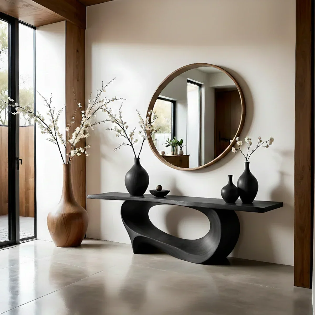 Natural Solid Wood Console Table Sculptural Low Oval Base Design - ArborisWood - 9