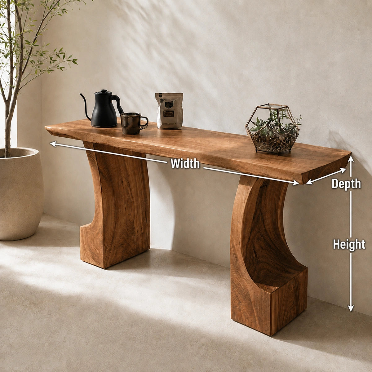 Natural Solid Wood Console Table with Curved Pedestals – Scandinavian - Arboriswood - 6