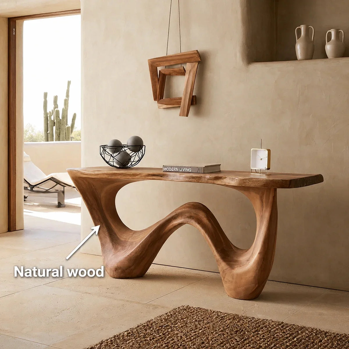 Natural Solid Wood Console Table with Flowing Wave Base – Wabi Sabi - Arboriswood - 5