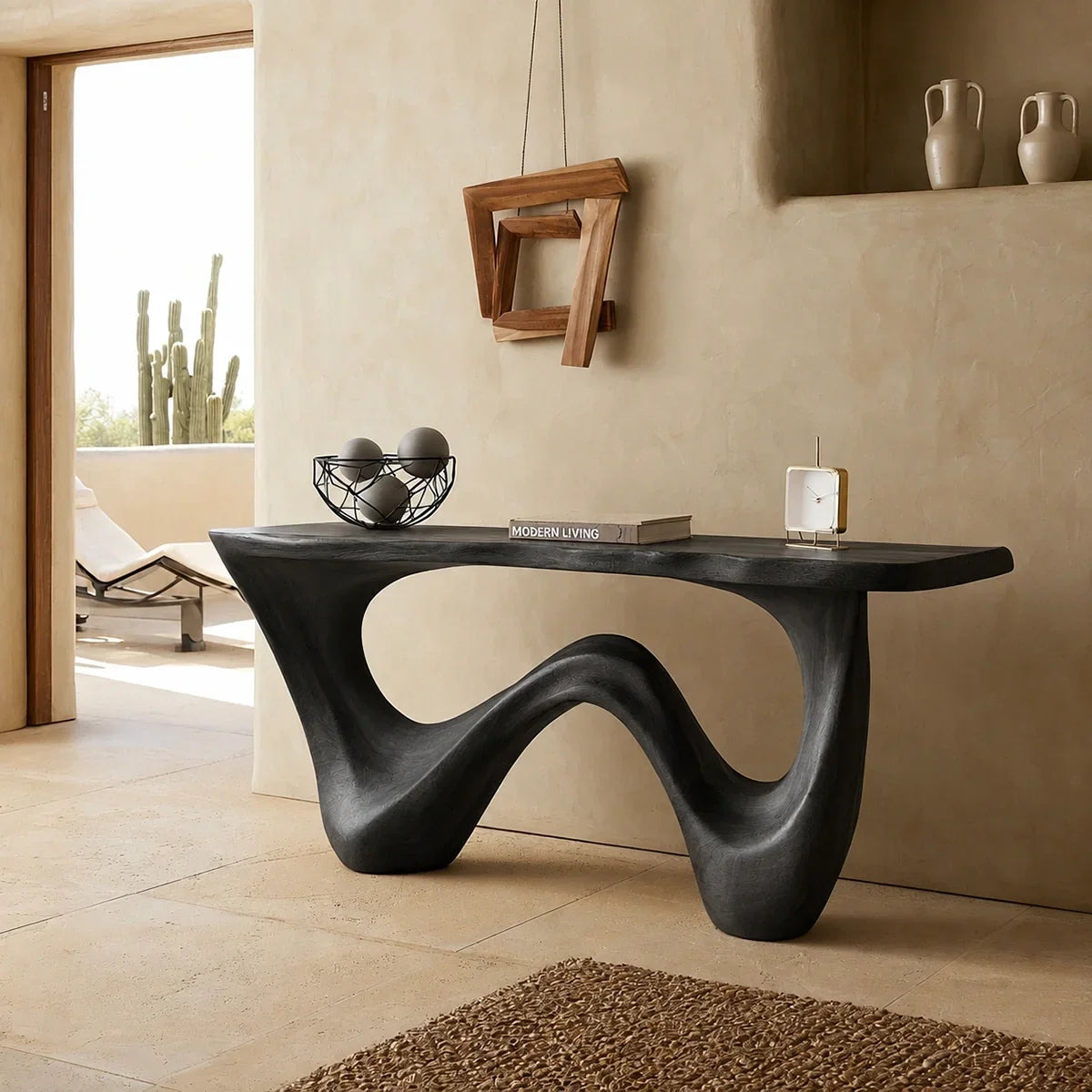 Natural Solid Wood Console Table with Flowing Wave Base – Wabi Sabi - Arboriswood - 8
