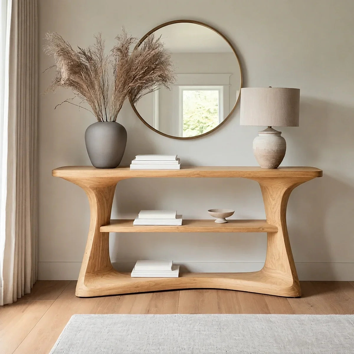 Natural Solid Wood Console Table with Open Display Shelves – Japandi - Arboriswood - 10