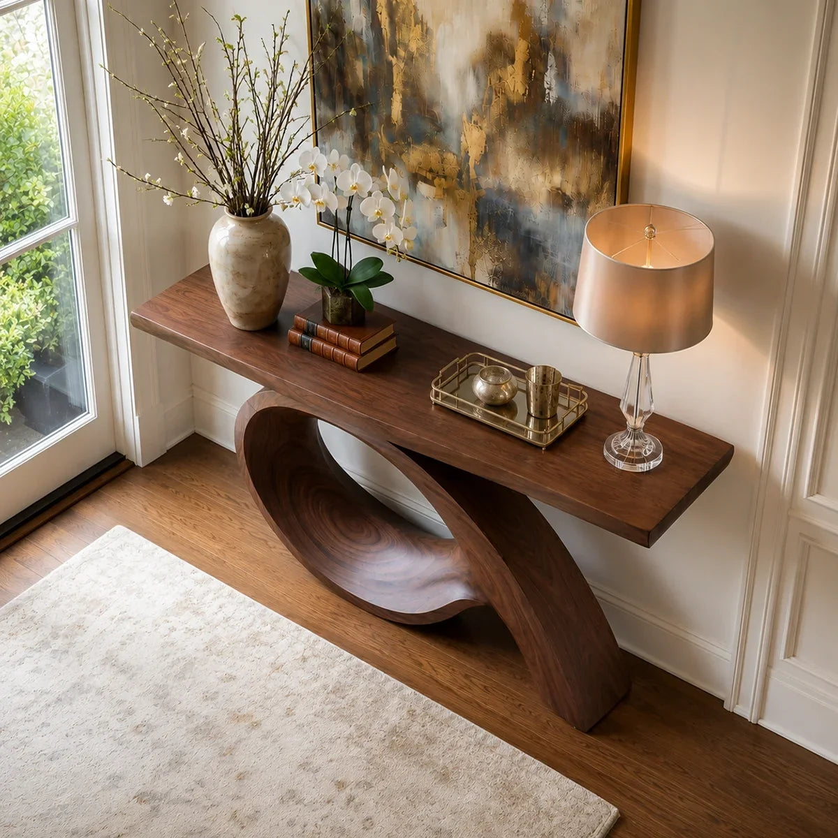 Natural Solid Wood Console Table with Sculptural Loop Base – Japandi - Arboriswood - 4