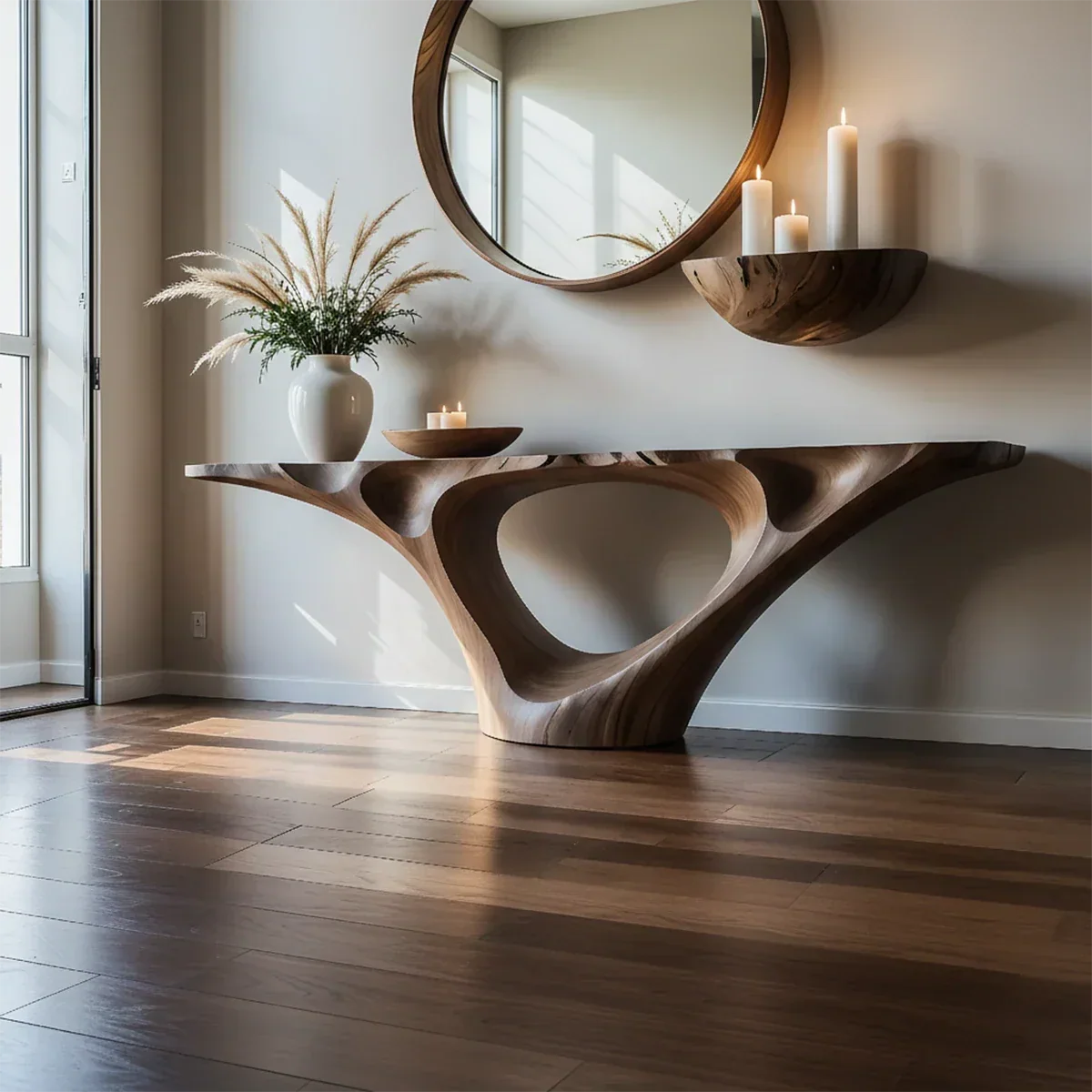 Natural Solid Wood Entryway Console Table Sculptural Hollow Arch Base - ArborisWood - 6