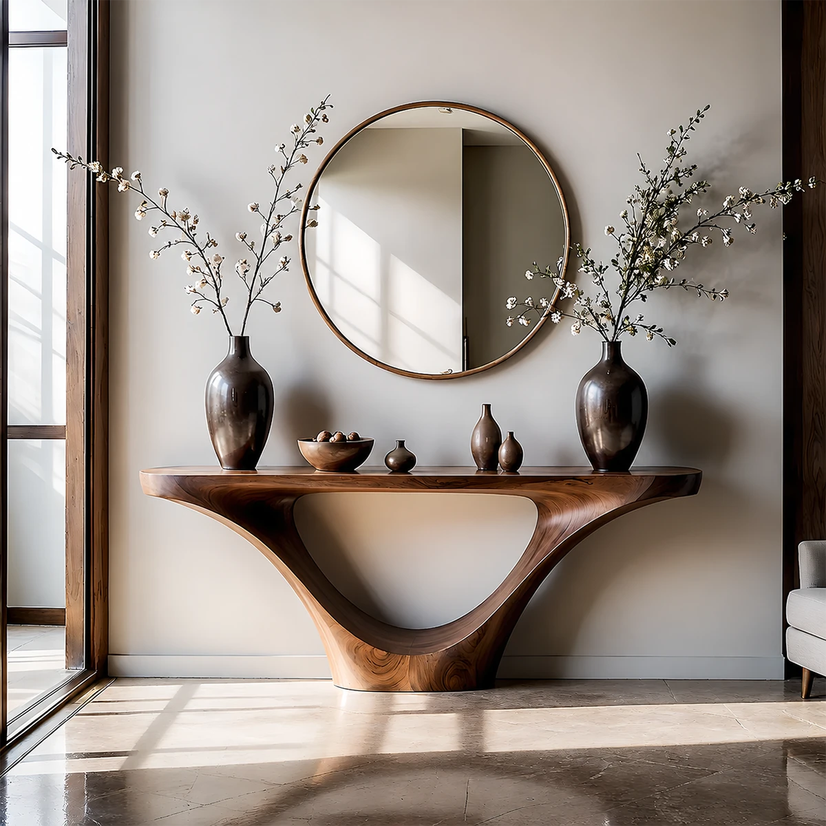 Natural Solid Wood Entryway Console Table Sculptural Inverted Arch Base - ArborisWood - 14