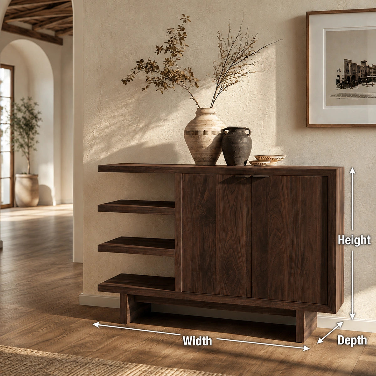 Natural Solid Wood Sideboard with Open Shelving and Cabinet Door – Japandi - Arboriswood - 6