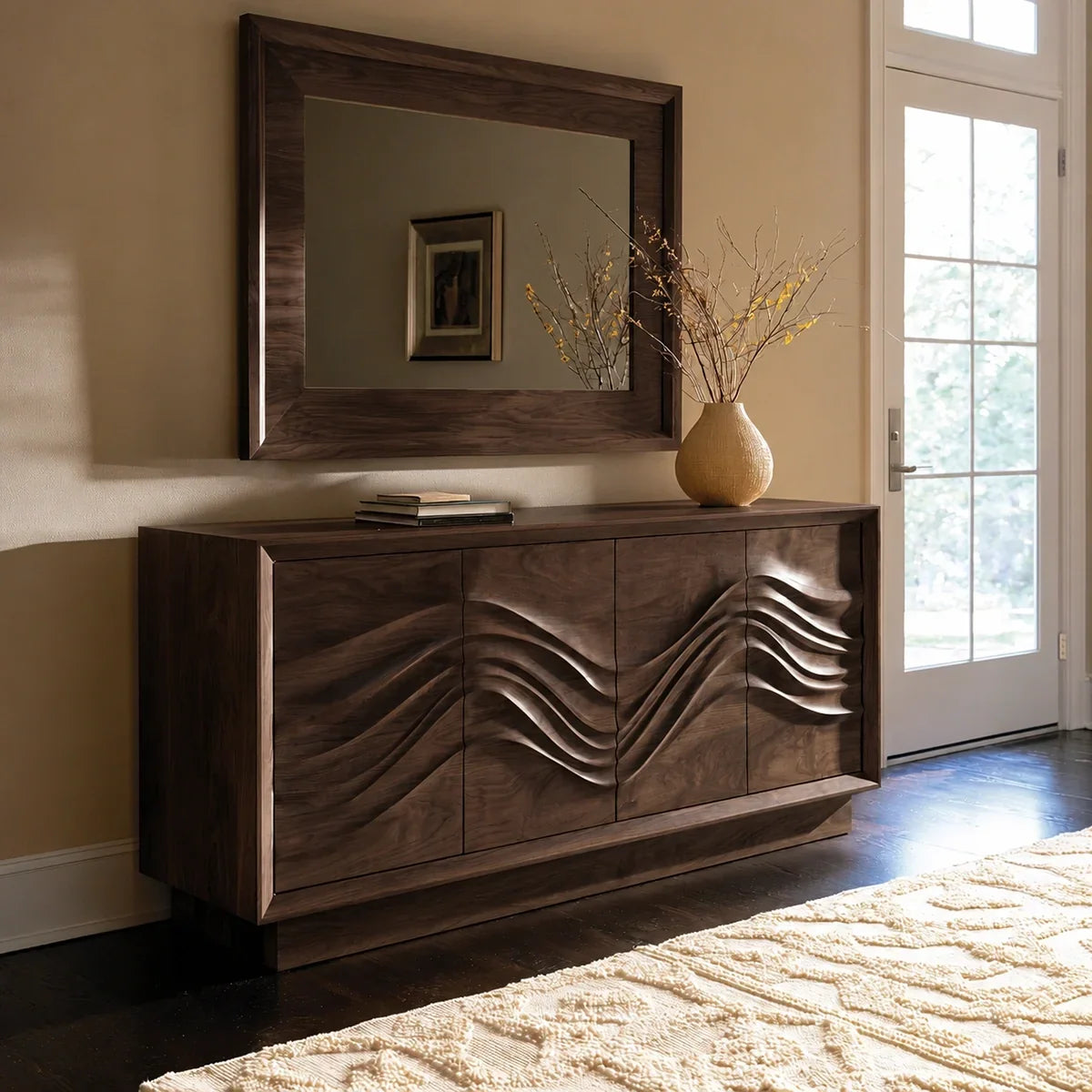 Natural Solid Wood Sideboard with Sculptural Wave Doors – Scandinavian - Arboriswood - 10