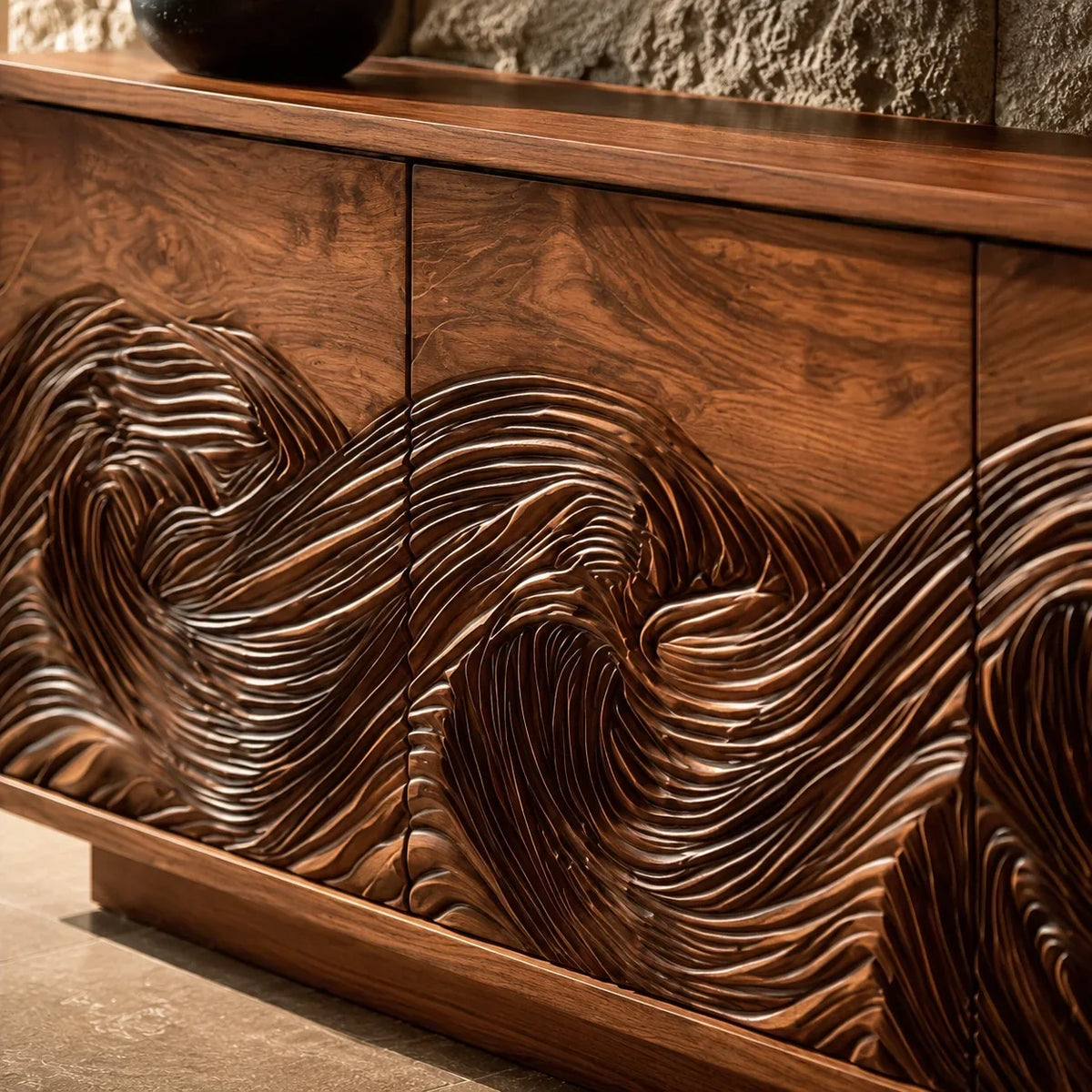 Natural Solid Wood TV Stand with Fluted Carved Doors – Minimalist - Arboriswood - 3
