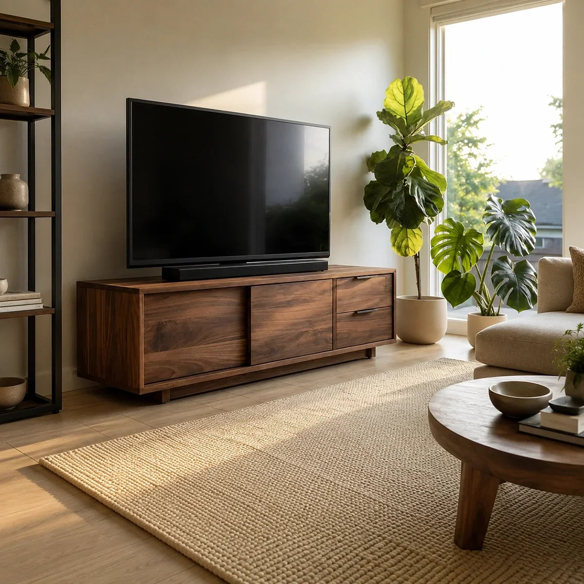 Natural Solid Wood TV Stand with Minimalist Storage Doors – Scandinavian - Arboriswood - 7