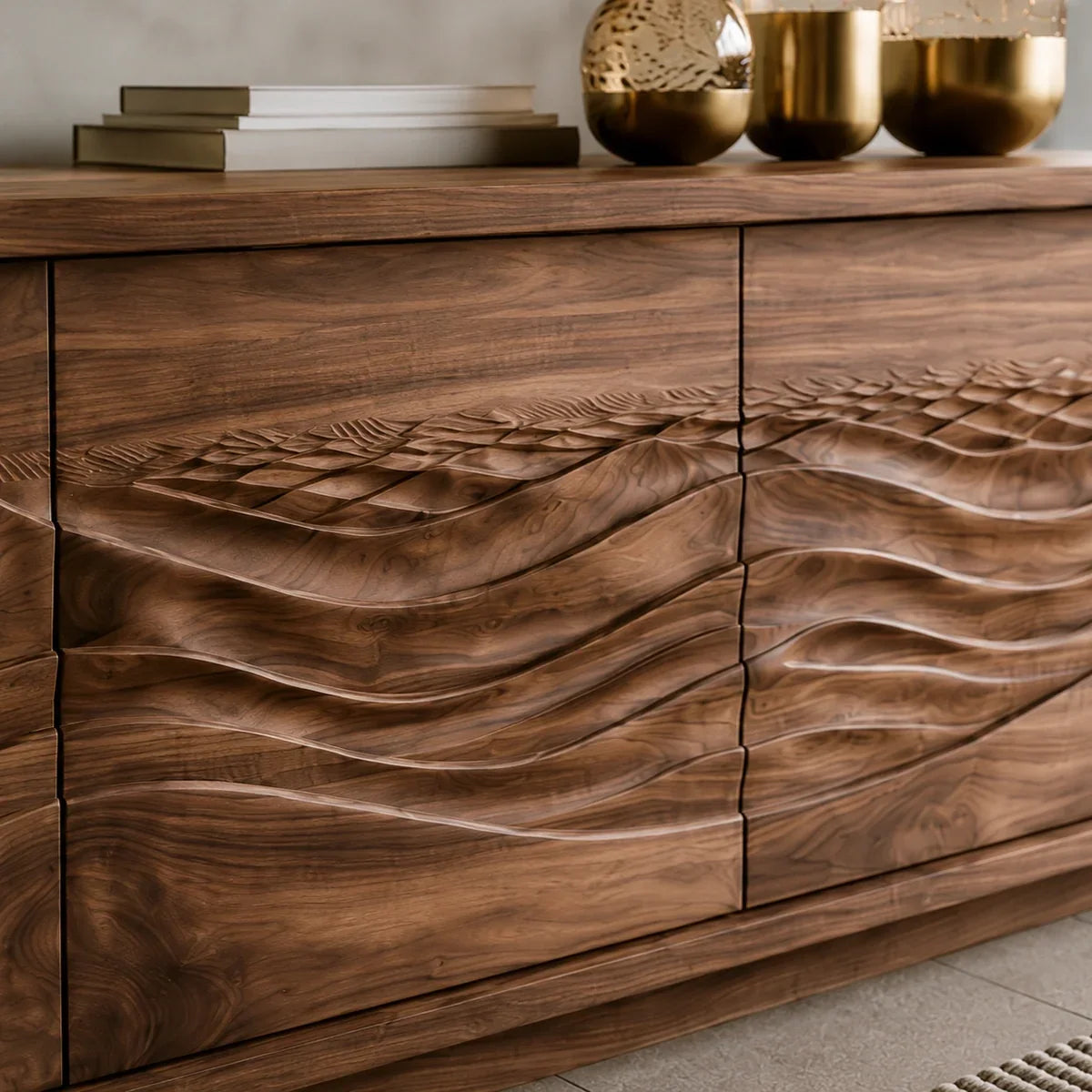Natural Solid Wood TV Stand with Sculptural Wave Doors – Modern - Arboriswood - 1