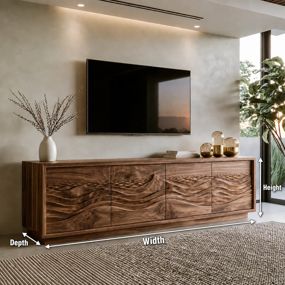 Natural Solid Wood TV Stand with Sculptural Wave Doors – Modern - Arboriswood - 5