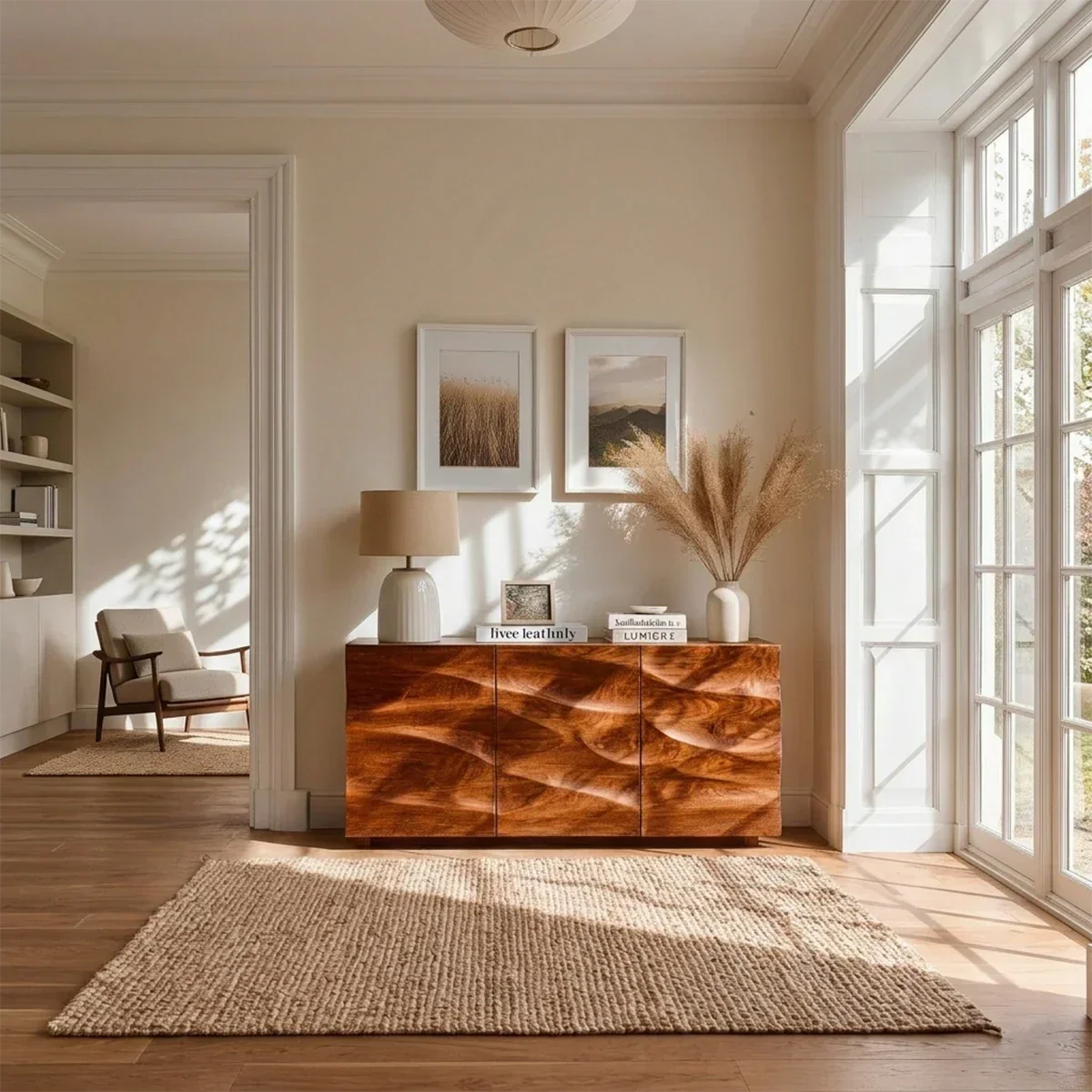 Organic Relief Sideboard Cabinet in Natural Solid Wood for Modern Homes - ArborisWood - 2