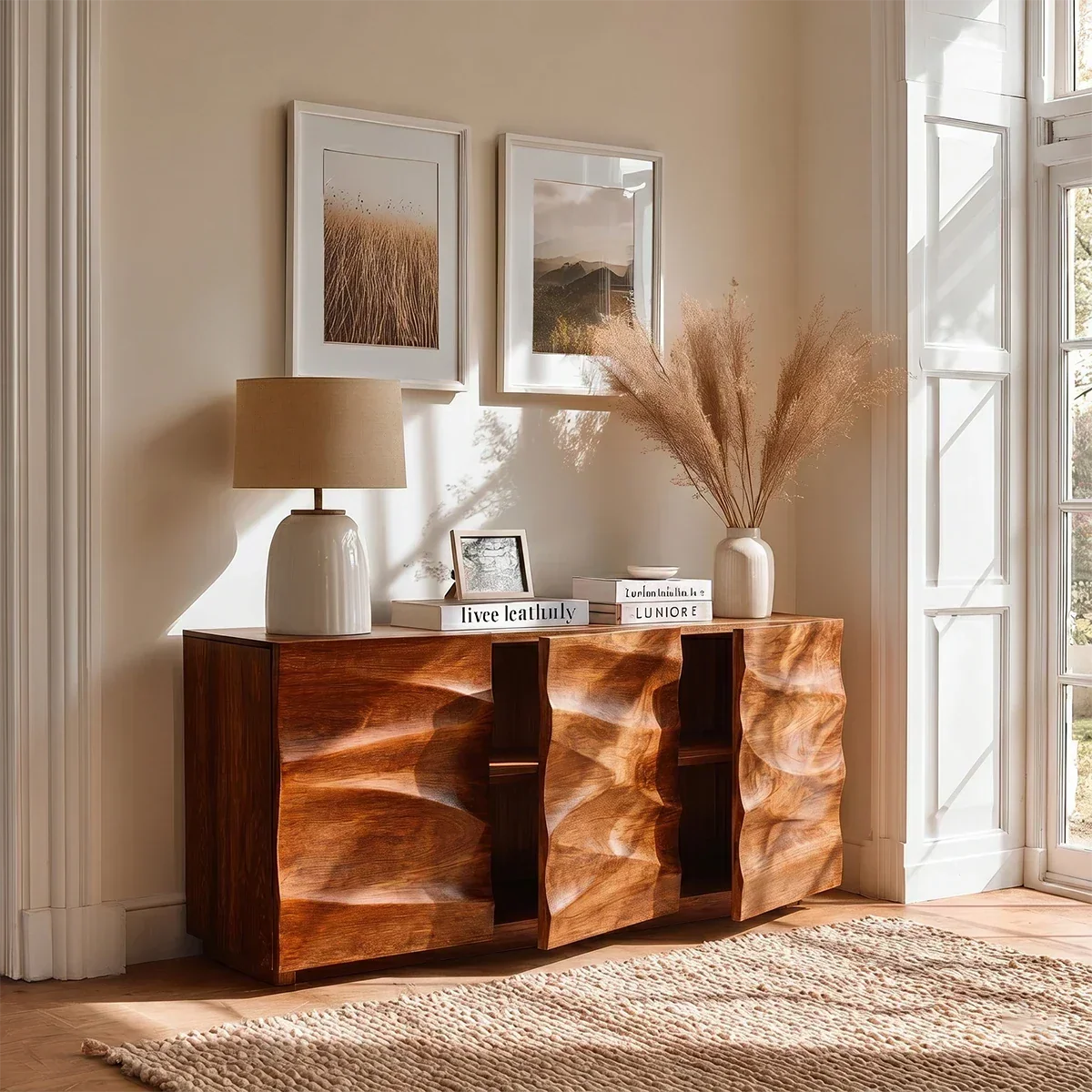 Organic Relief Sideboard Cabinet in Natural Solid Wood for Modern Homes - ArborisWood - 4