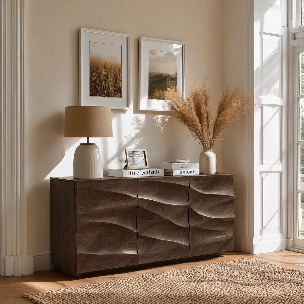 Organic Relief Sideboard Cabinet in Natural Solid Wood for Modern Homes - ArborisWood - 6