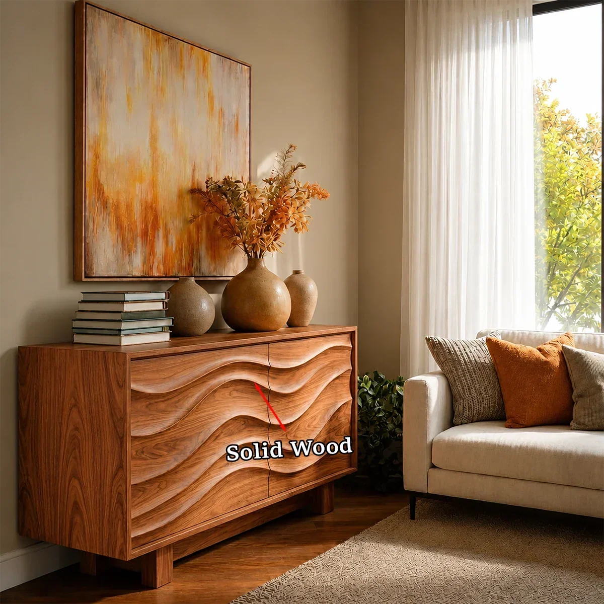 Organic Wave Sideboard Cabinet in Natural Solid Wood Design - ArborisWood - 10