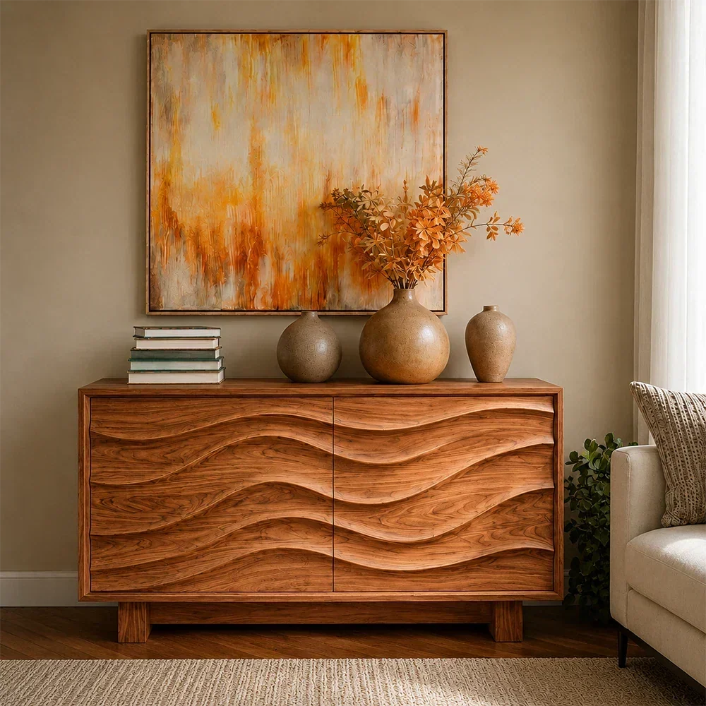 Organic Wave Sideboard Cabinet in Natural Solid Wood Design - ArborisWood - 3
