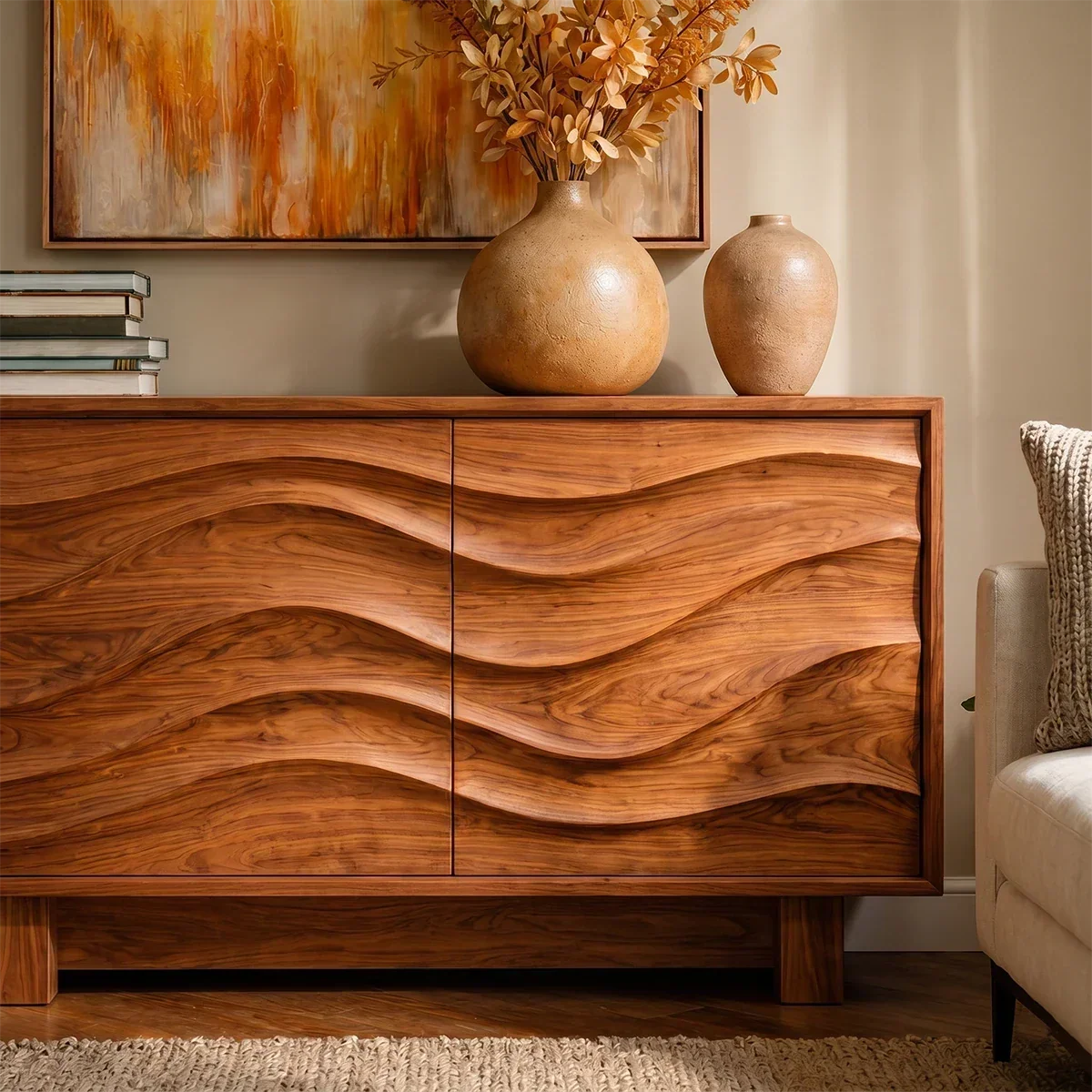Organic Wave Sideboard Cabinet in Natural Solid Wood Design - ArborisWood - 4