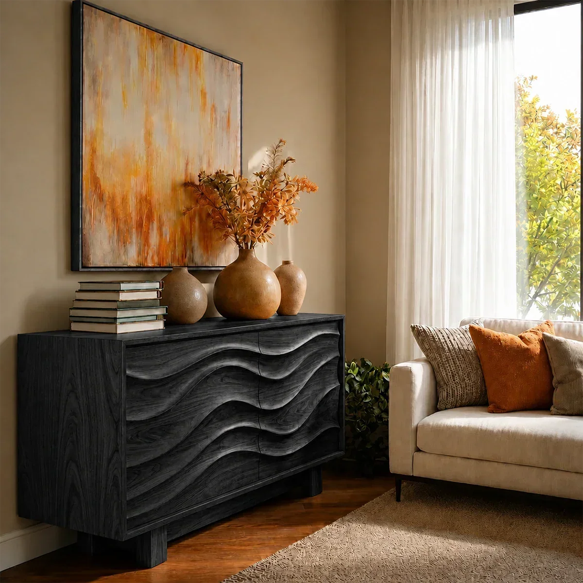 Organic Wave Sideboard Cabinet in Natural Solid Wood Design - ArborisWood - 9