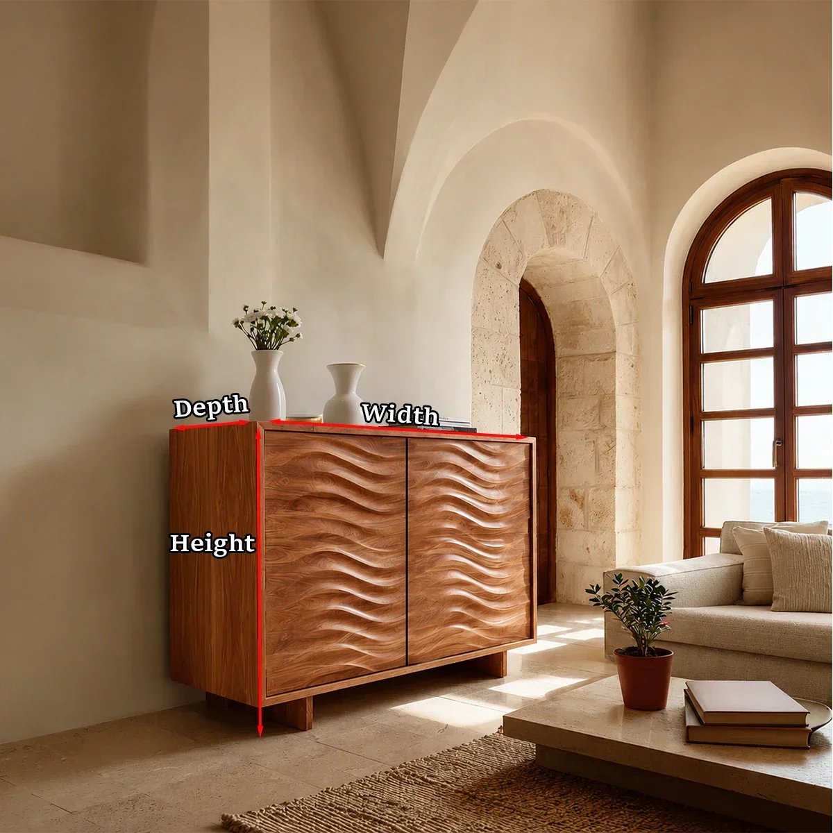Organic Wave Sideboard Cabinet in Natural Solid Wood for Modern Interiors - ArborisWood - 11