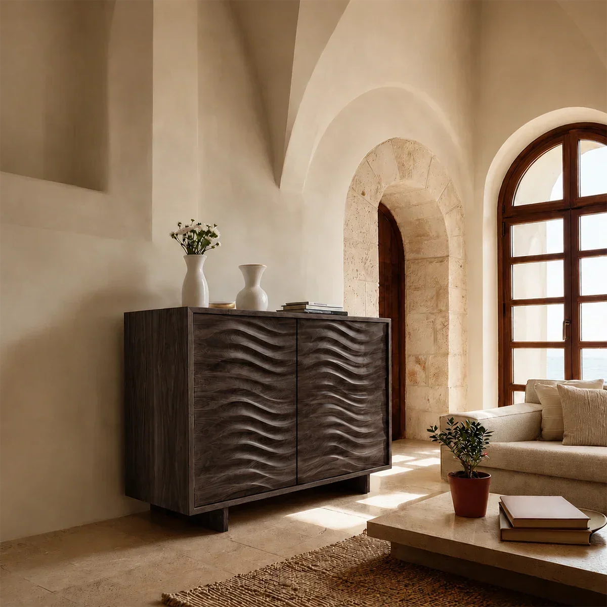 Organic Wave Sideboard Cabinet in Natural Solid Wood for Modern Interiors - ArborisWood - 7