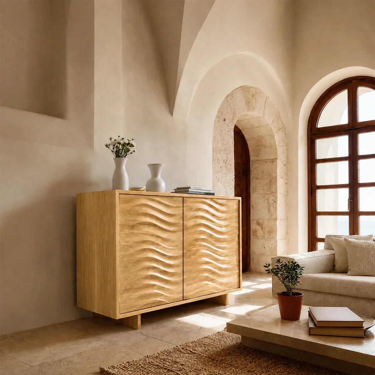Organic Wave Sideboard Cabinet in Natural Solid Wood for Modern Interiors - ArborisWood - 8