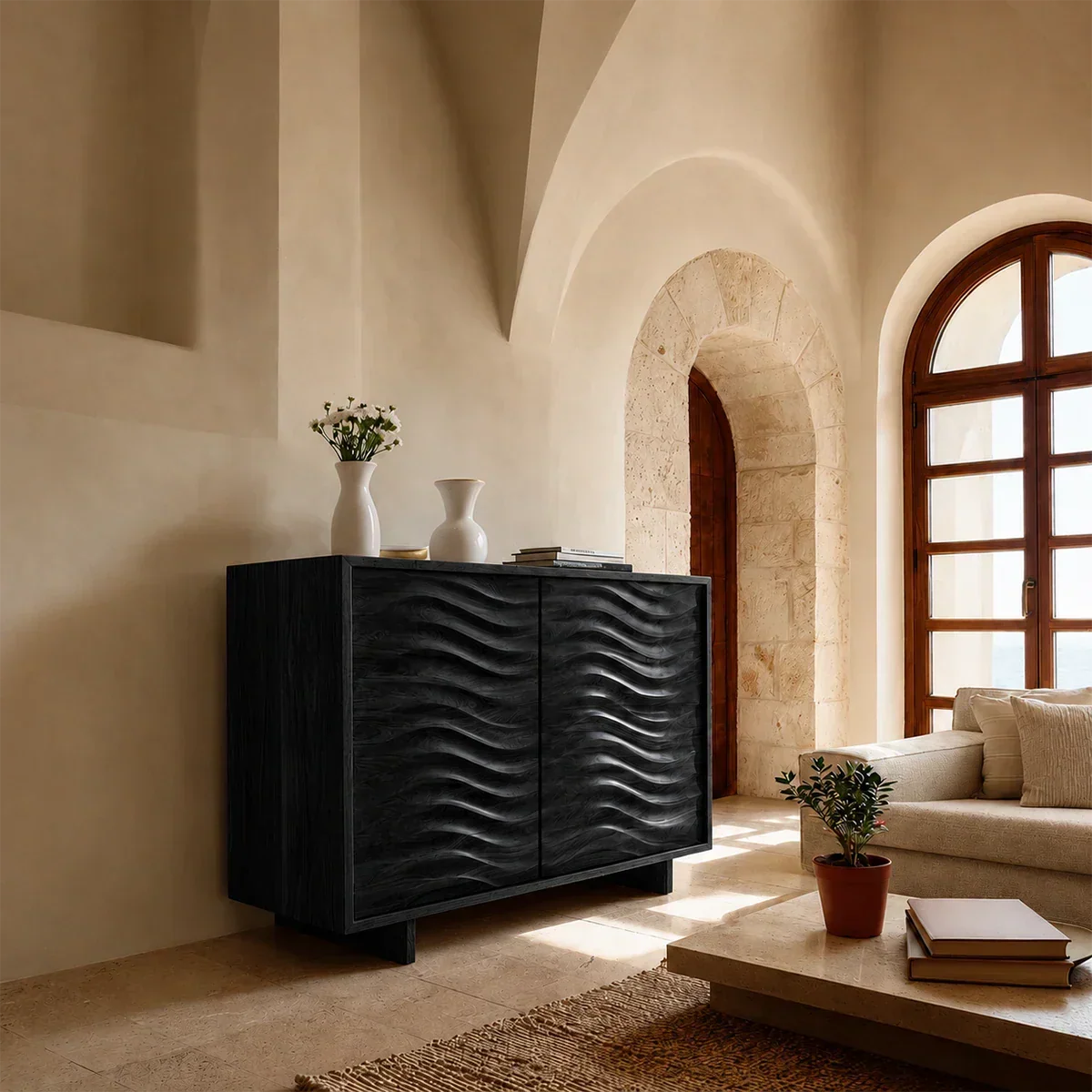 Organic Wave Sideboard Cabinet in Natural Solid Wood for Modern Interiors - ArborisWood - 9