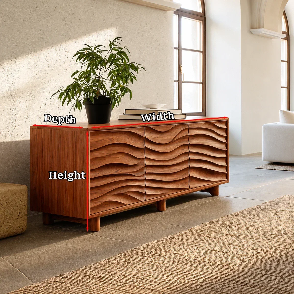 Organic Wave Sideboard Cabinet in Natural Solid Wood with Sculpted Design - ArborisWood - 11