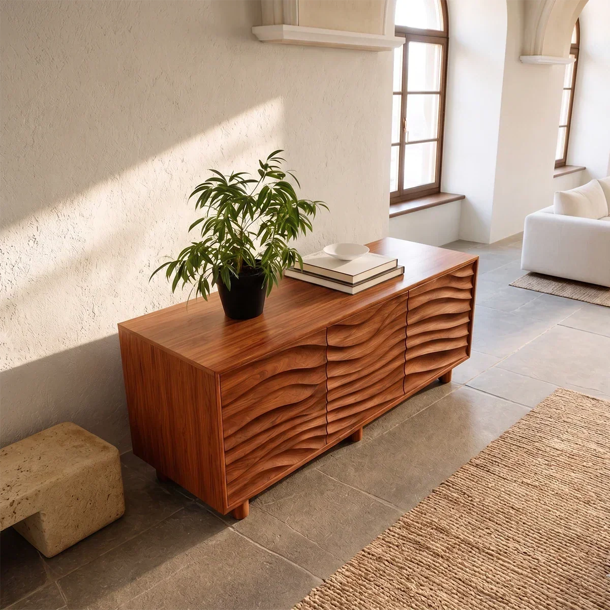 Organic Wave Sideboard Cabinet in Natural Solid Wood with Sculpted Design - ArborisWood - 6