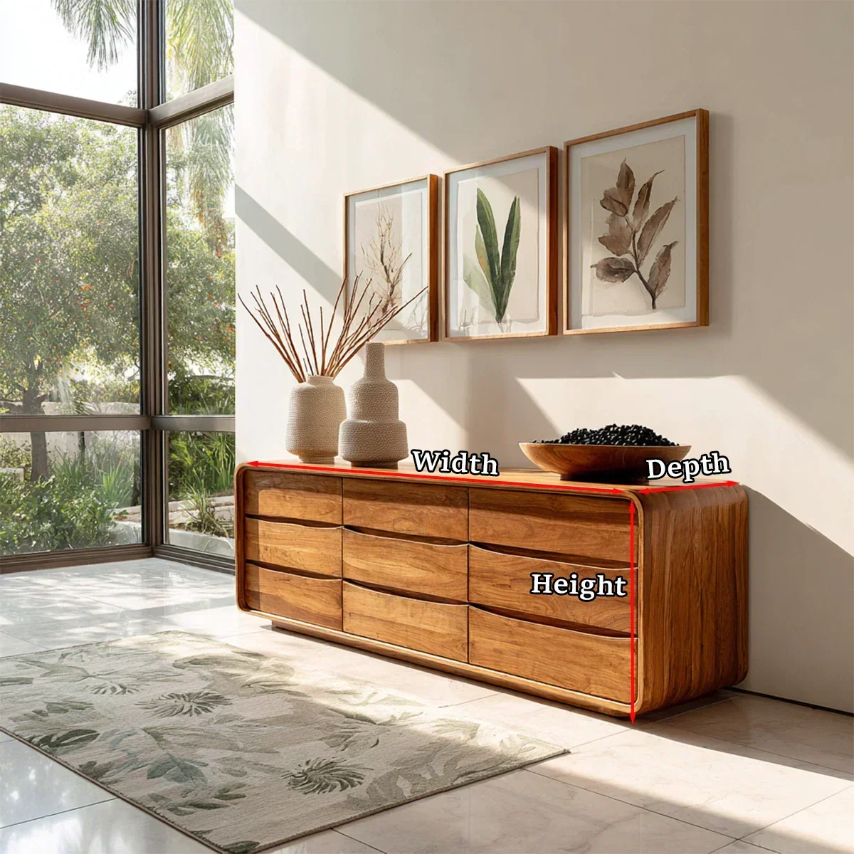 Rounded Edge Sideboard in Natural Solid Wood with Minimalist Drawer Storage - ArborisWood - 11