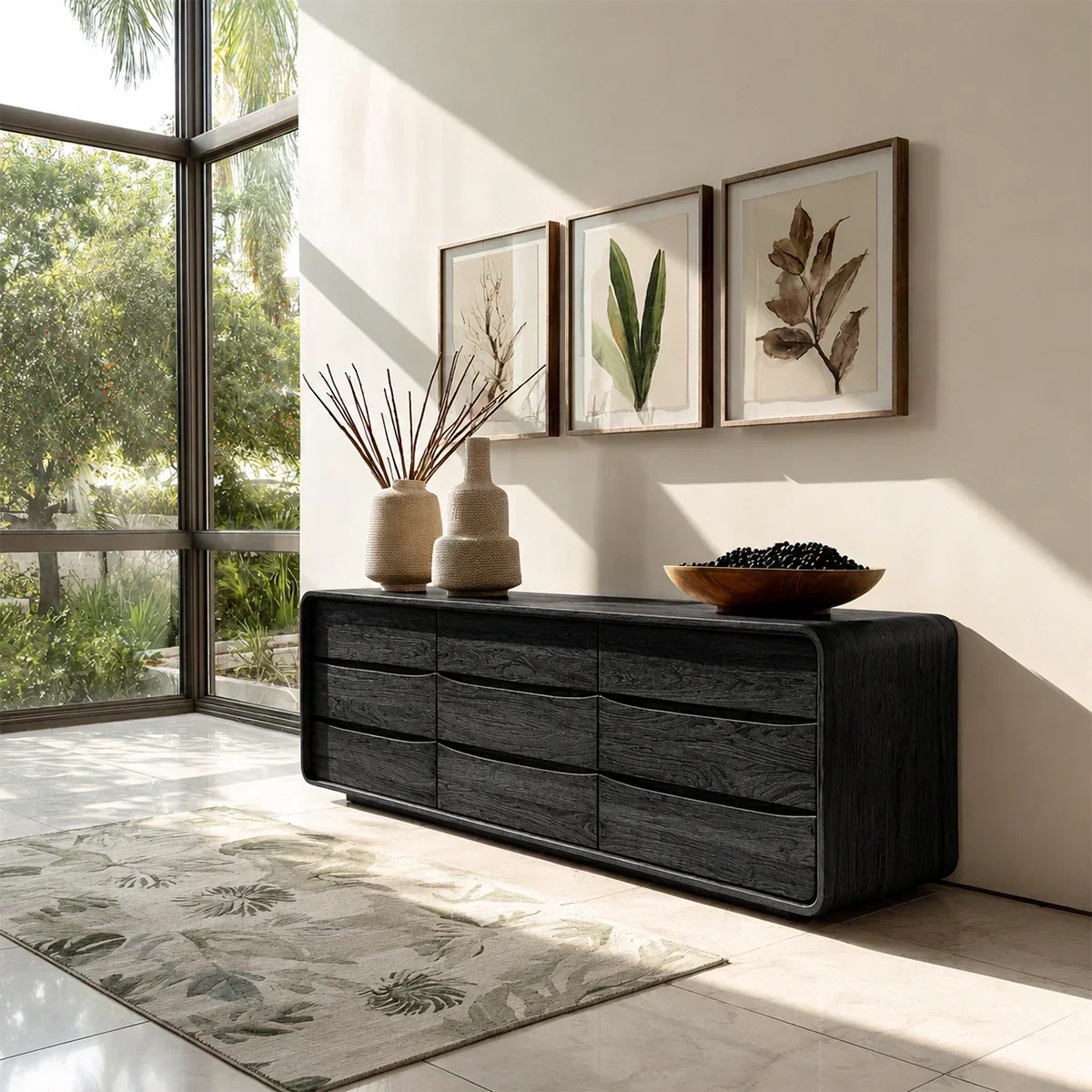 Rounded Edge Sideboard in Natural Solid Wood with Minimalist Drawer Storage - ArborisWood - 9